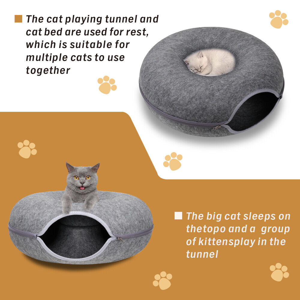 Cat Tunnel Bed Felt Pet Puppy Nest Cave House Round Donut Interactive Play Toy 26823