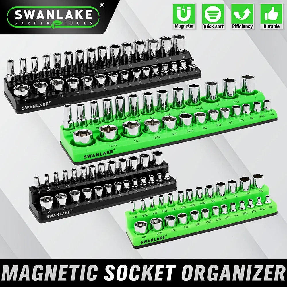 SWANLAKE 4-Piece Magnetic Socket Organizer Tray SAE Metric Socket Holder Tray Drive Socket