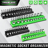 SWANLAKE 4-Piece Magnetic Socket Organizer Tray SAE Metric Socket Holder Tray Drive Socket