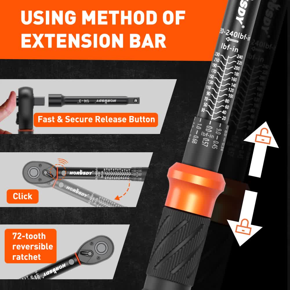 3Pc 1/4" Drive Click Torque Wrench Ratchet Socket Adaptor Extension WorkShop