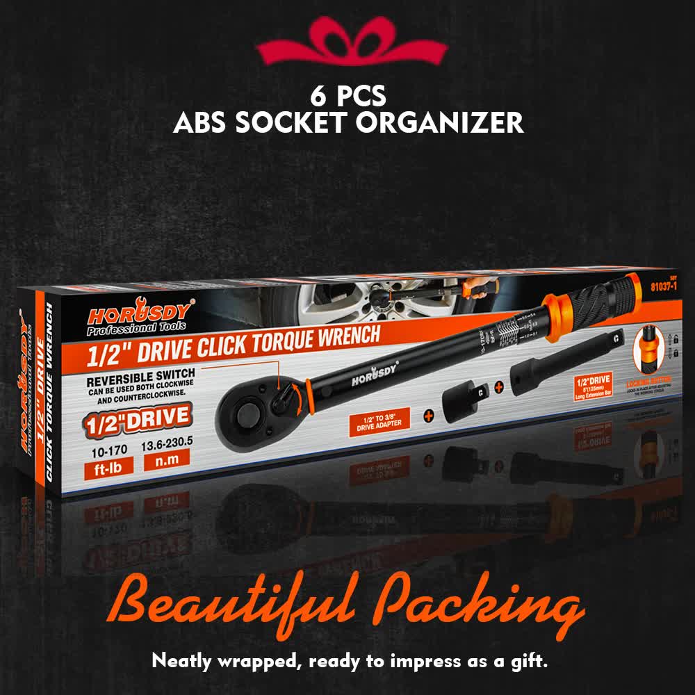 3Pc 1/2" Drive Click Torque Wrench Ratchet Socket  Adaptor Extension WorkShop