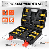 11-Pieces Magnetic Screwdriver Set with Case Magnetizer Demagnetizer Flat Head