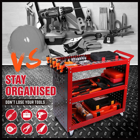 Red 3-Tier Tool Cart Storage Trolley Toolbox Workshop Garage Organiser 150kg Red