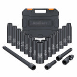 19Pc Deep Socket Set Impact 1/2" Drive Extension Bars Flexible Adapter 10-24mm