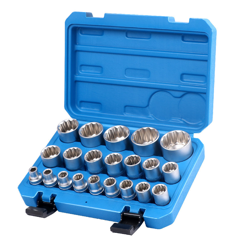 21Pc 12-Point Socket Set 1/2-inch Drive Grip Sleeve Storage Case Metric 8mm-36mm