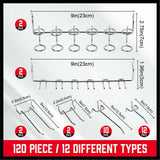 120Pc Pegboard Hooks Set Slat Wall Hanger Garage Organizer Shop Display Hanging