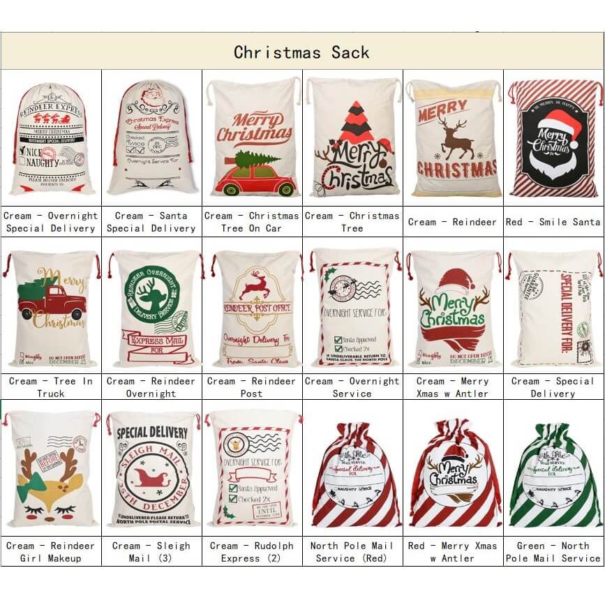 Large Christmas XMAS Hessian Santa Sack Stocking Bag Reindeer Children Gifts Bag, Cream - Christmas Tree On Car