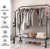 Double Clothes Rack Steel Garment Coat Hanger Stand Closet Shoes Storage Shelf