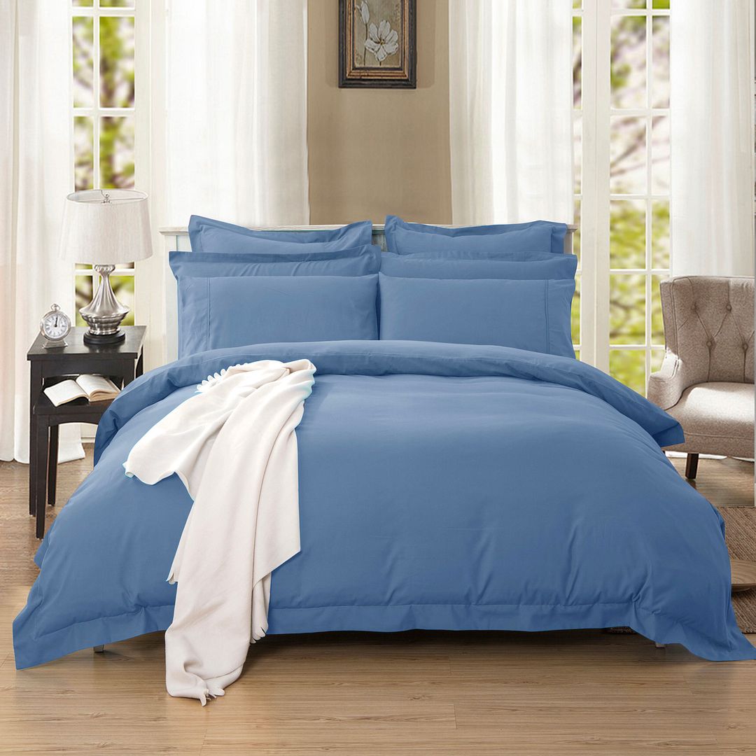 1000TC Tailored Double Size Quilt/Duvet Cover Set - Greyish Blue