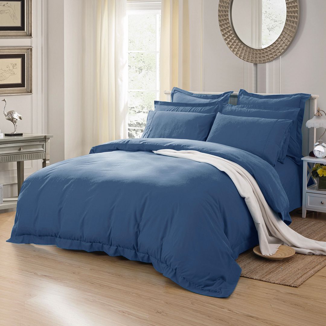 1000TC Tailored Double Size Quilt/Duvet Cover Set - Greyish Blue