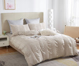 Tufted Boho Striped Embroidery Quilt/Doona/Duvet Cover Set - King Size