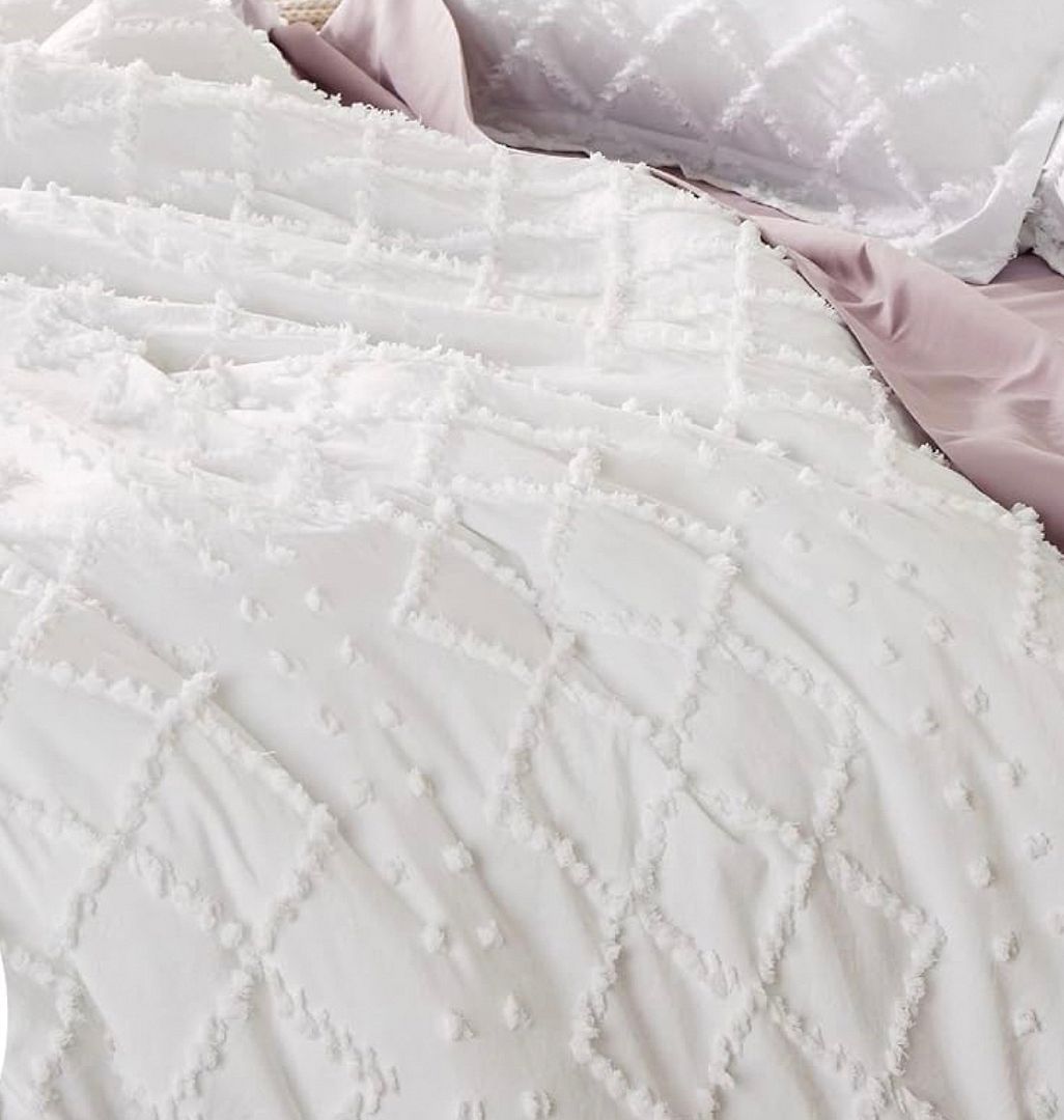 Tufted Boho Embroidery Quilt/Doona/Duvet Cover Set - White - King Size