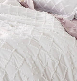 Tufted Boho Embroidery Quilt/Doona/Duvet Cover Set - White - King Size