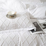 Tufted Boho Embroidery Quilt/Doona/Duvet Cover Set - White - Super King Size
