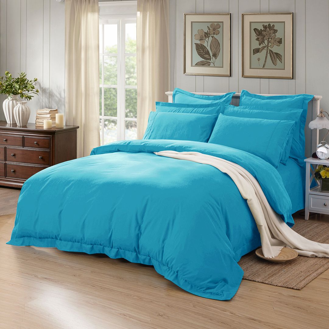 1000TC Tailored King Single Size Light Blue Duvet Quilt Cover Set