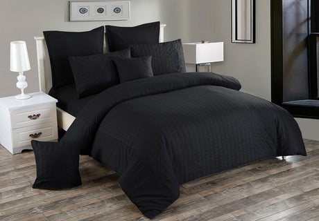 Seersucker Double Size Black Duvet Quilt Cover Set