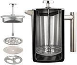 White French Press Coffee Maker 1000ml with Coffee Bean Can + Extra Filter Gift Set