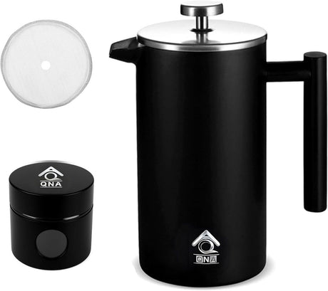 Black French Press Coffee Maker 350ml with Coffee Bean Can + Extra Filter Gift Set