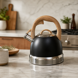 2.9L Whistling Kettle Stainless Steel Foldable Handle Camping Home Office Black