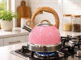 2.9L Whistling Kettle Stainless Steel Foldable Handle Camping Home Office Pink