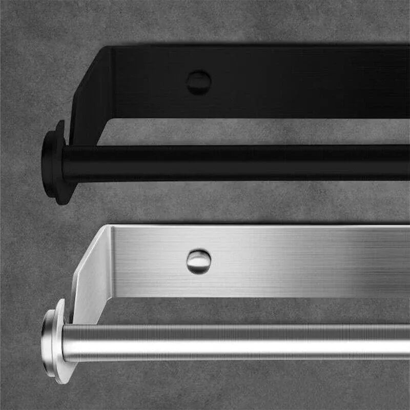 Paper Towel Holder Under Cabinet Wall Mount Stainless Steel Rack Kitchen - Black