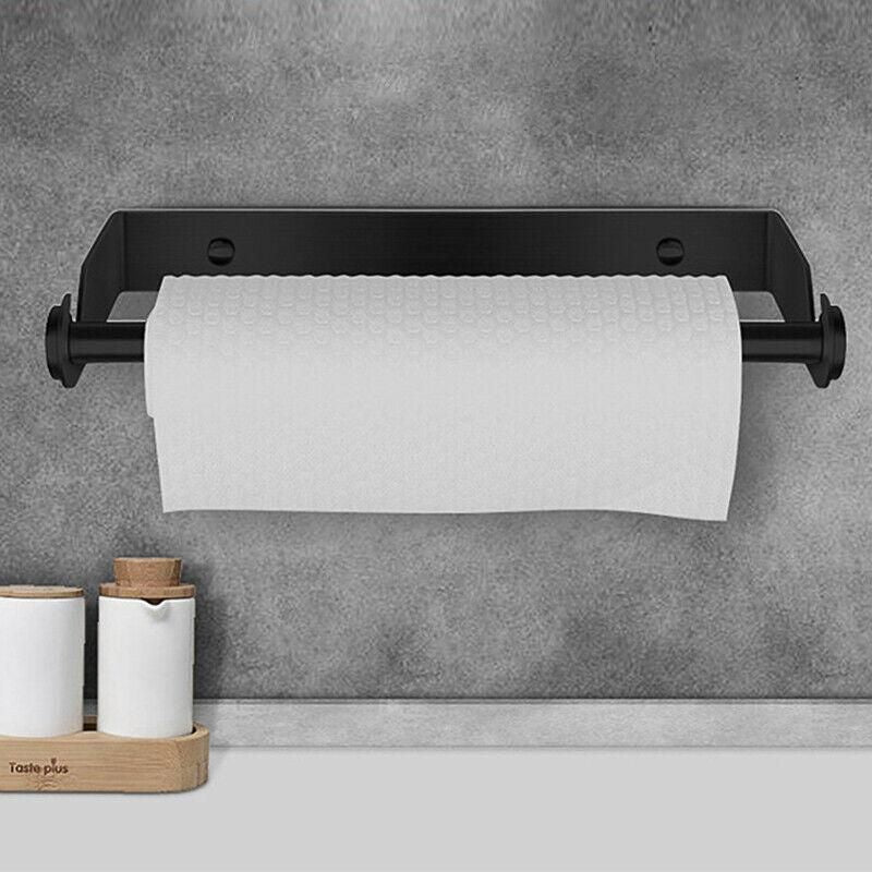 Paper Towel Holder Under Cabinet Wall Mount Stainless Steel Rack Kitchen - Black