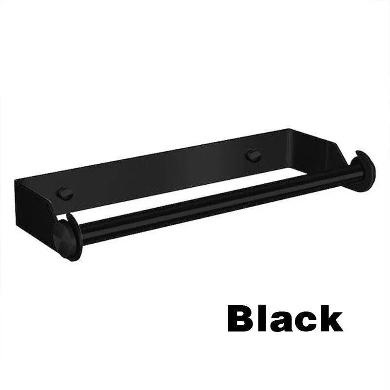 Paper Towel Holder Under Cabinet Wall Mount Stainless Steel Rack Kitchen - Black