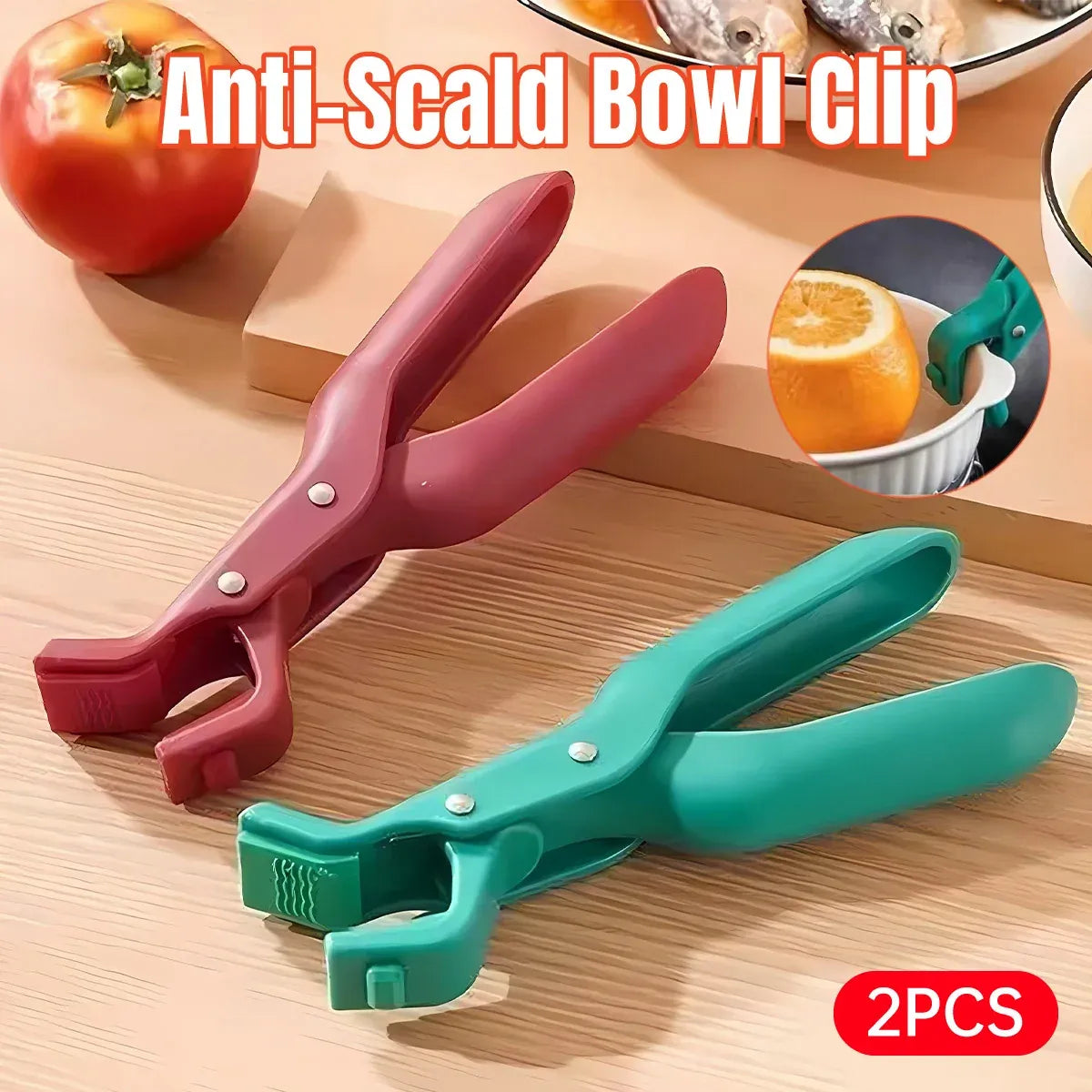 2PCS Anti Slip Silicone Heat Resistant Plate Bowl Clip Holder Kitchen Tool - Red