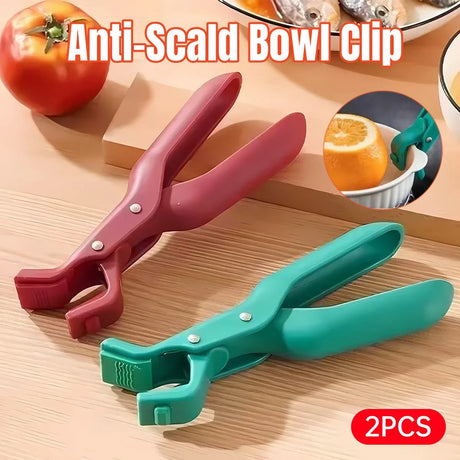 2PCS Anti Slip Silicone Heat Resistant Plate Bowl Clip Holder Kitchen Tool - Red