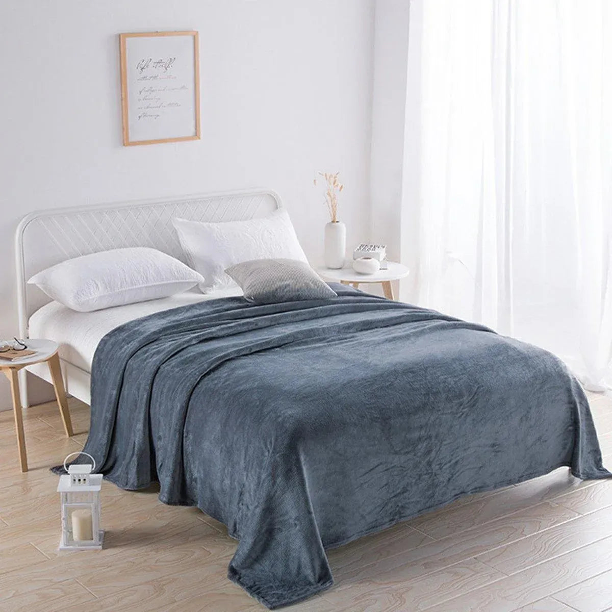 Soft Winter Flannel Blanket for Office Home Lunch Break Warm Cozy Throw Blanket - Grey Blue