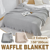 Waffle Sofa Blanket Thin Lightweight Throw Soft Cover Couch Bed Living Room Use - Beige