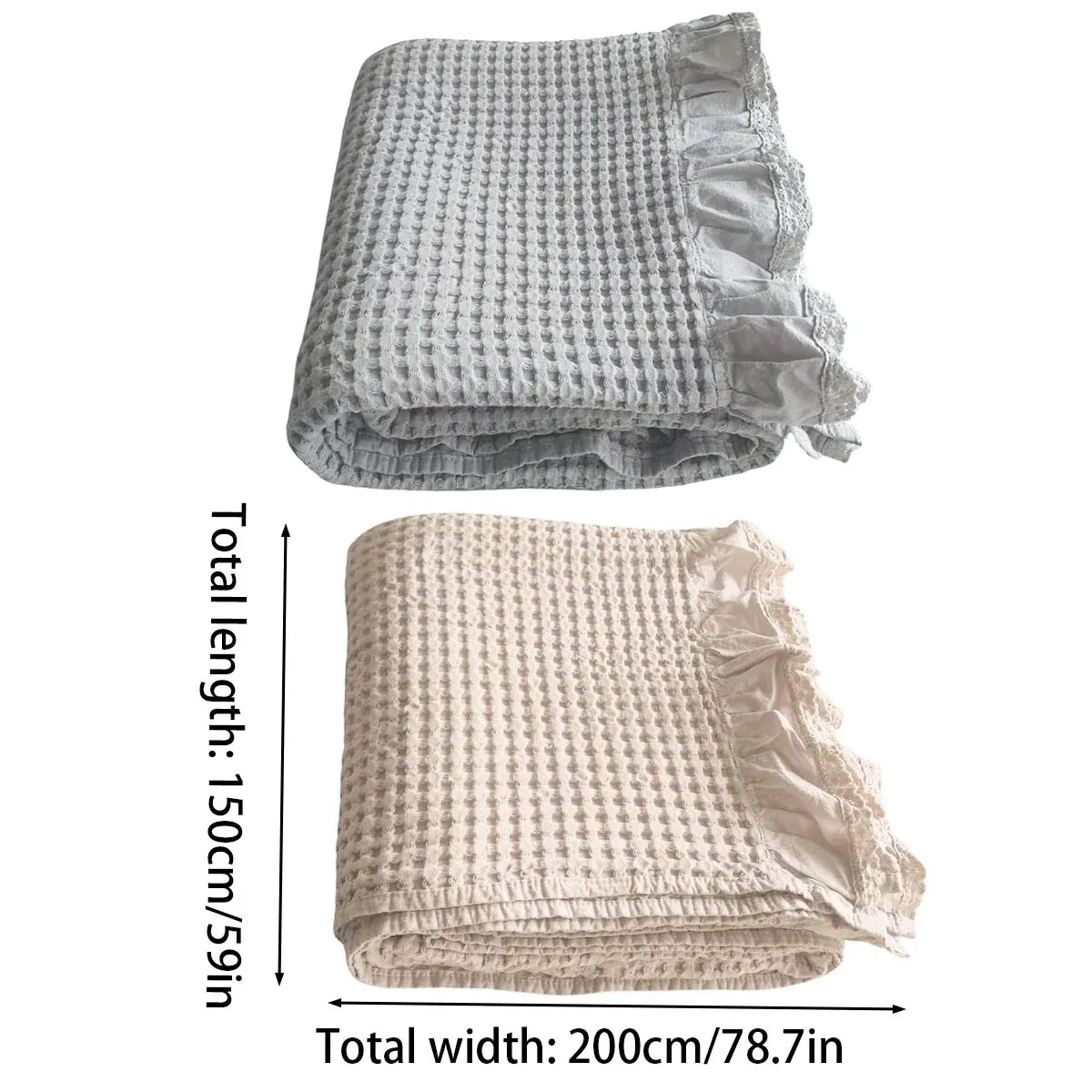 Waffle Sofa Blanket Thin Lightweight Throw Soft Cover Couch Bed Living Room Use - Beige