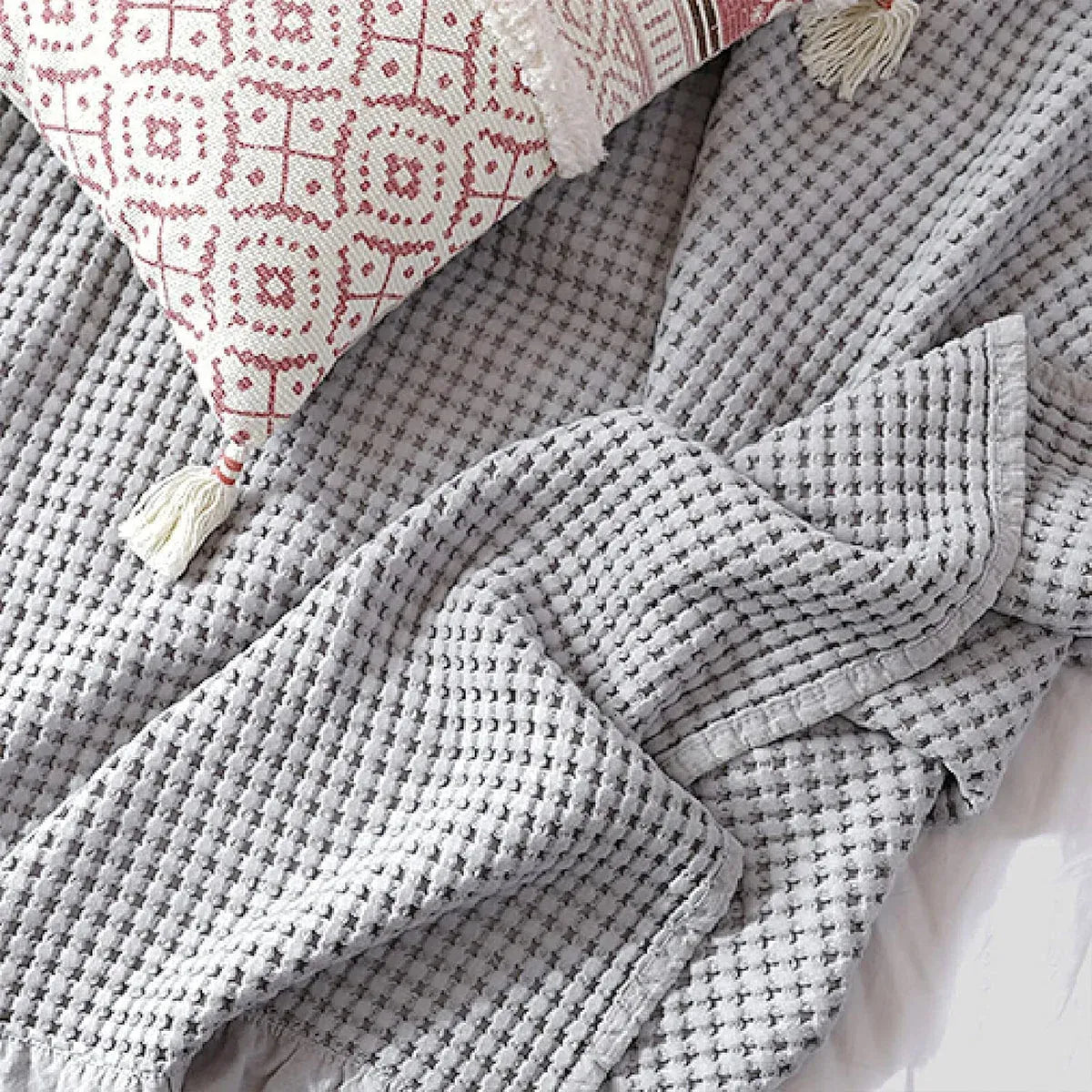Waffle Sofa Blanket Thin Lightweight Throw Soft Cover Couch Bed Living Room Use - Beige