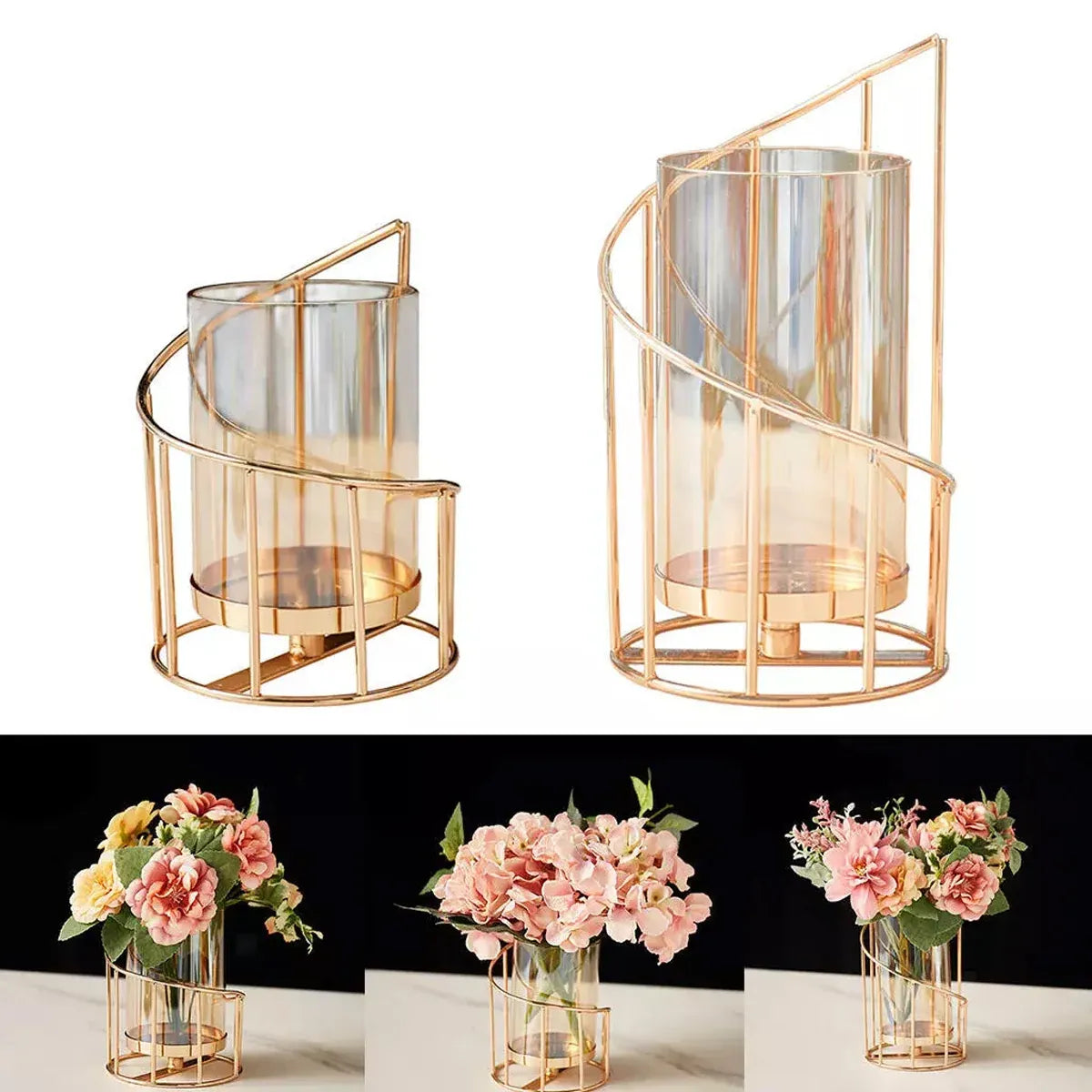 Wrought Iron Candle Holder Romantic Candlestick Ornament Dinner Table Decor Prop - L