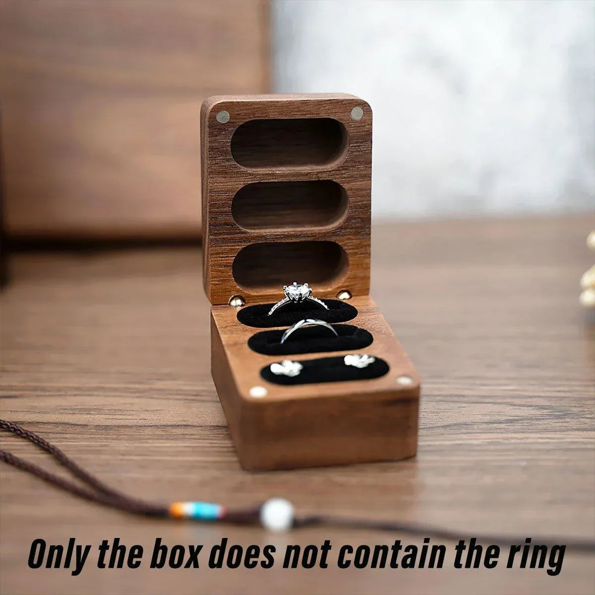 Wooden Ring Jewellery Box High Storage Box with Three Compartments for Rings