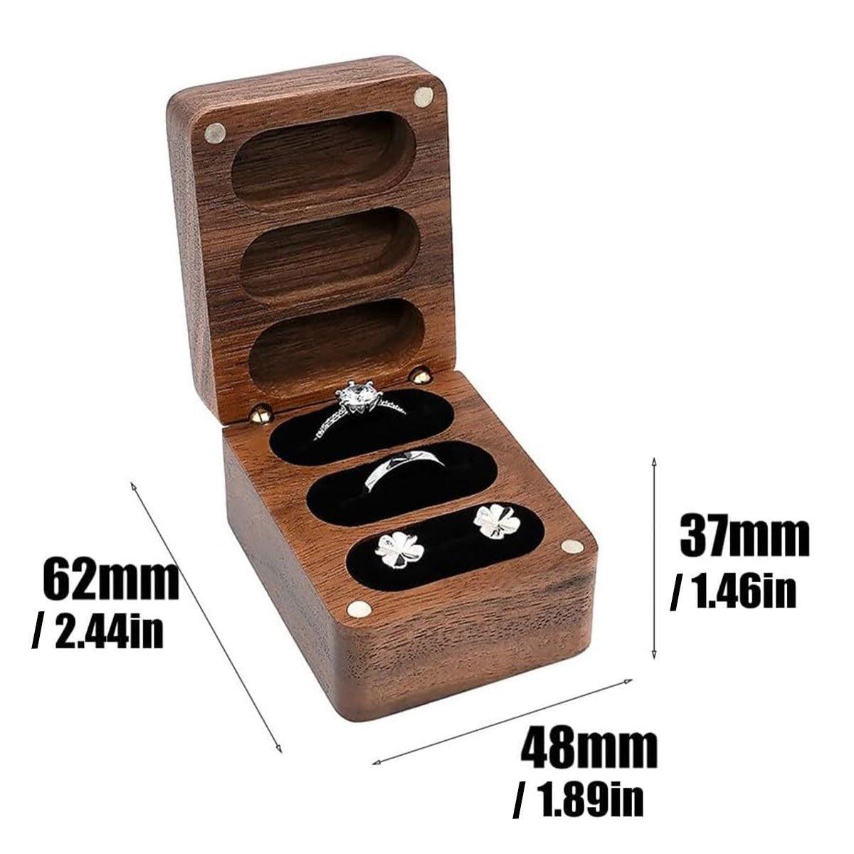 Wooden Ring Jewellery Box High Storage Box with Three Compartments for Rings