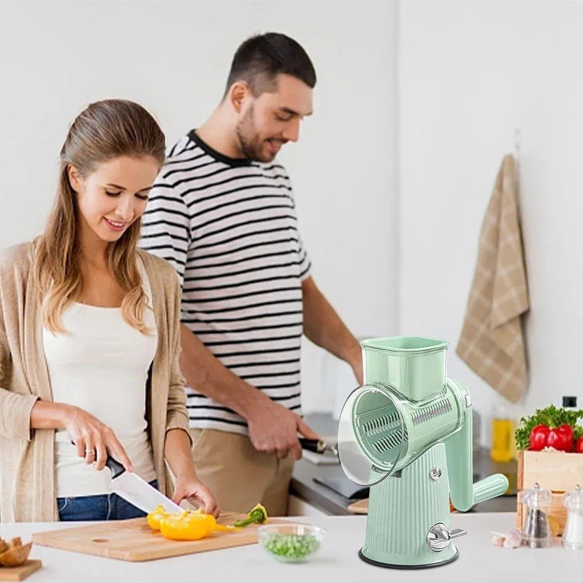 Multifunctional Vegetable Cutter Drum Slicer Kitchen Hand Cranked Grater Tool - White