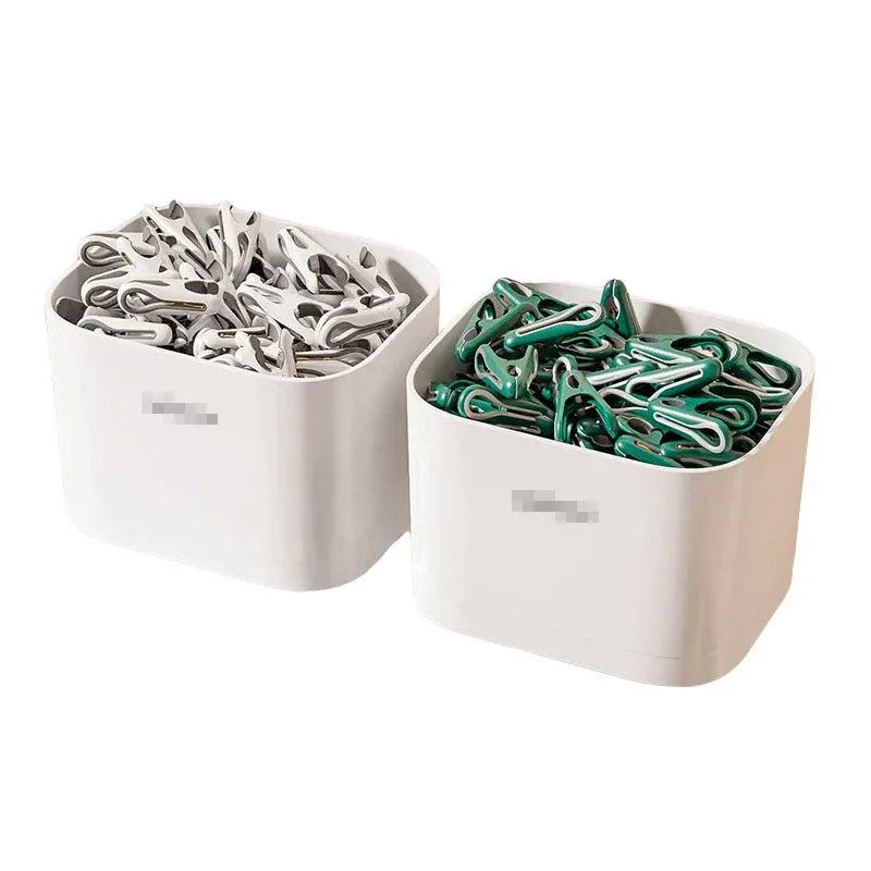 24pcs Clothes Pegs with Storage Basket Laundry Sock Clips Non Slip Drying Hanger - Green