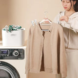 24pcs Clothes Pegs with Storage Basket Laundry Sock Clips Non Slip Drying Hanger - Green
