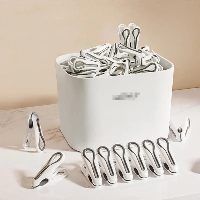 24pcs Clothes Pegs with Storage Basket Laundry Sock Clips Non Slip Drying Hanger - Green