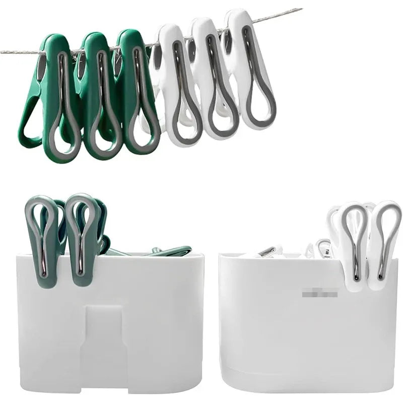 24pcs Clothes Pegs with Storage Basket Laundry Sock Clips Non Slip Drying Hanger - Green