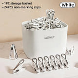 24pcs Clothes Pegs with Storage Basket Laundry Sock Clips Non Slip Drying Hanger - Green