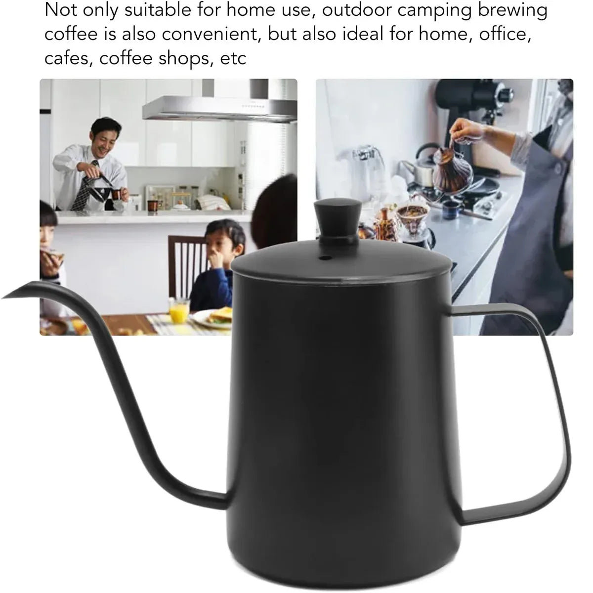 Hand Drip Coffee Pot Stainless Steel Fine Spout Hanging Ear Filter Cup Kettle - Black