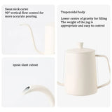 Hand Drip Coffee Pot Stainless Steel Fine Spout Hanging Ear Filter Cup Kettle - Silver