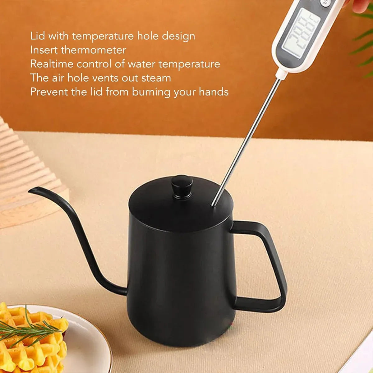 Hand Drip Coffee Pot Stainless Steel Fine Spout Hanging Ear Filter Cup Kettle - Silver
