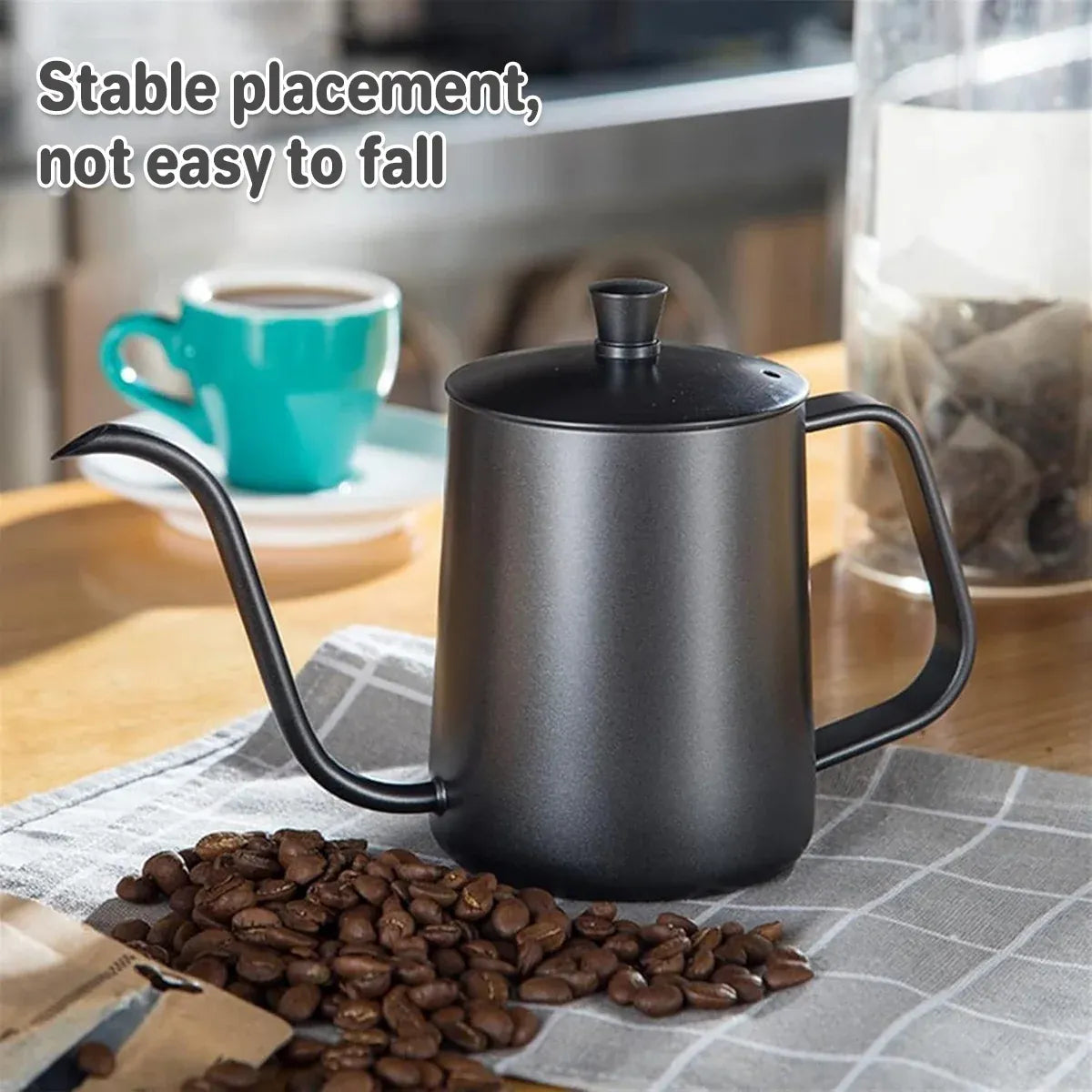 Hand Drip Coffee Pot Stainless Steel Fine Spout Hanging Ear Filter Cup Kettle - Silver