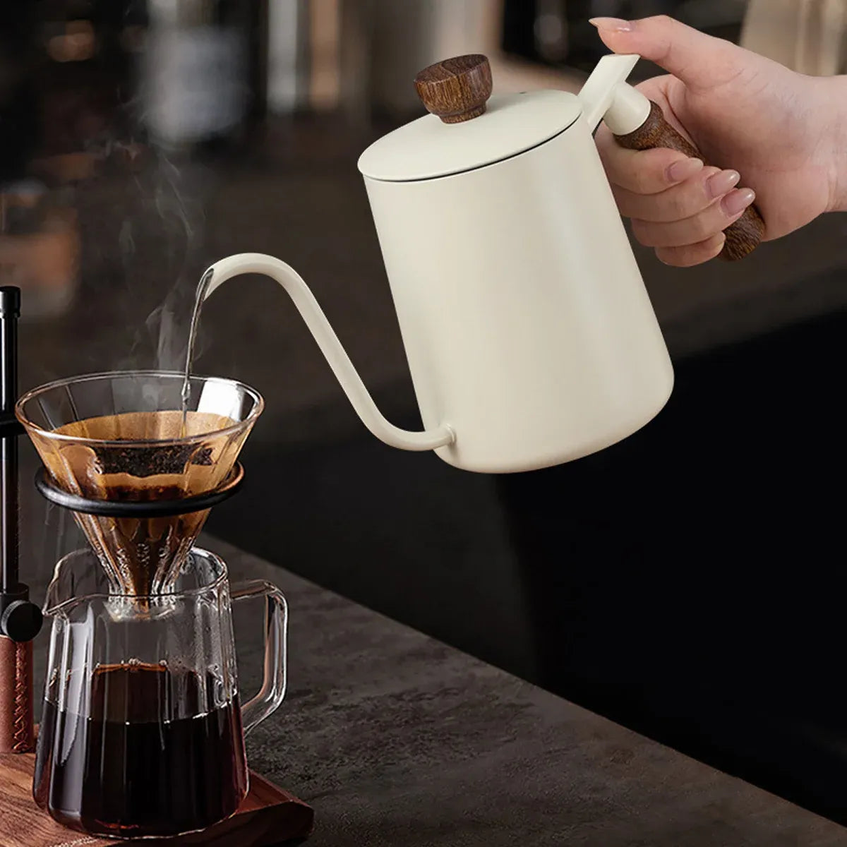 600ml Stainless Steel Coffee Pour Over Kettle Heat Resistant Home Café Brewing - Black