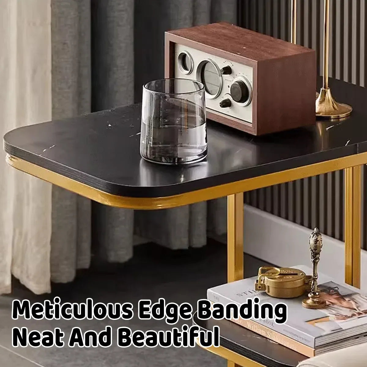 Modern Living Room Side Table 2 Tier Rounded Corners Easy Clean