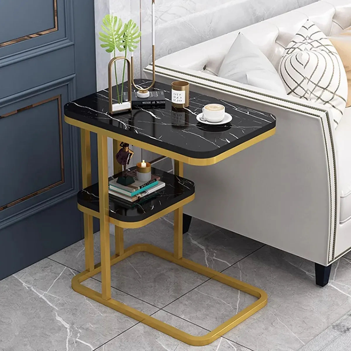 Modern Living Room Side Table 2 Tier Rounded Corners Easy Clean