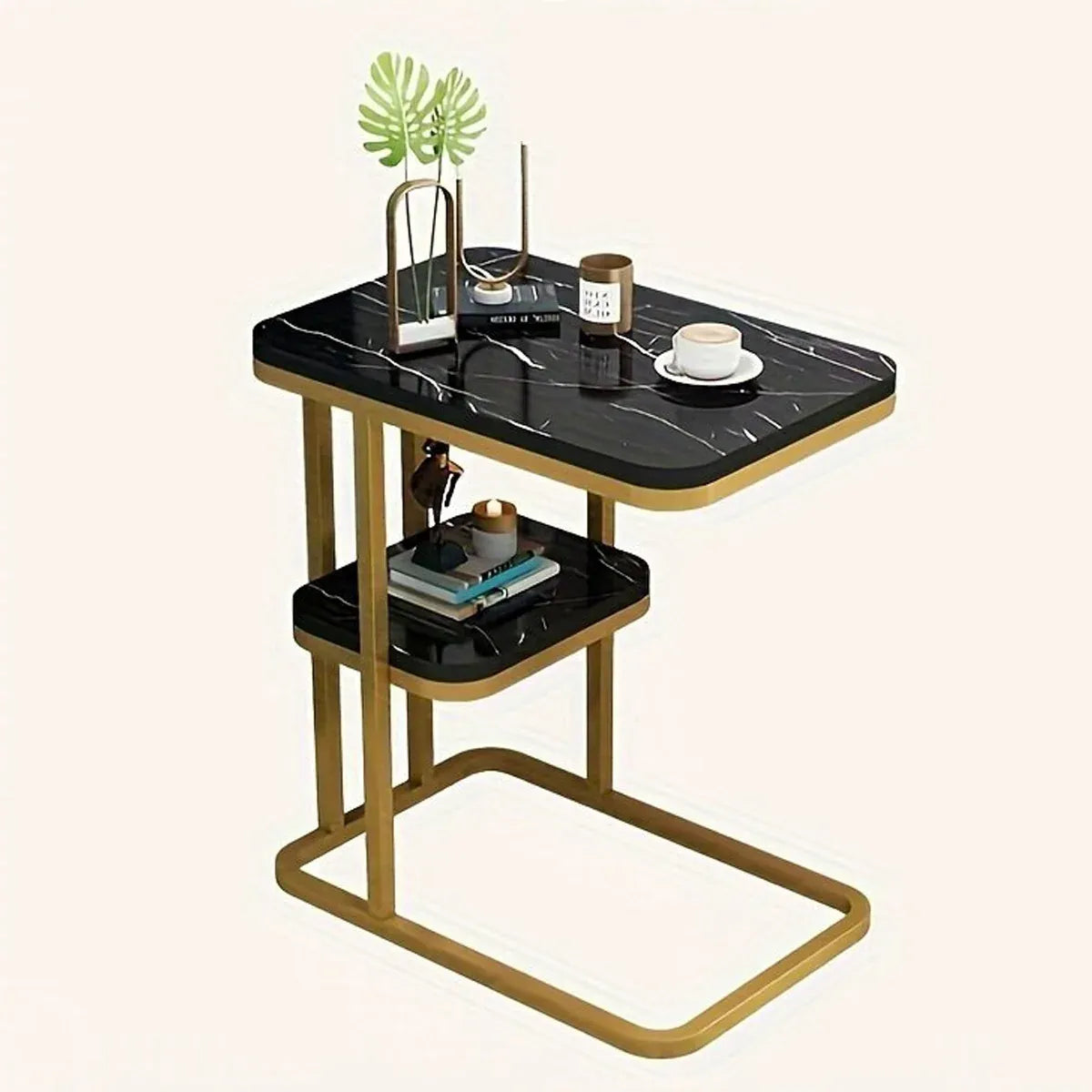 Modern Living Room Side Table 2 Tier Rounded Corners Easy Clean